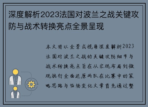 深度解析2023法国对波兰之战关键攻防与战术转换亮点全景呈现